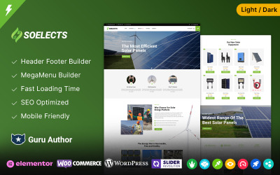 Soelects - тема WooCommerce для ветро-солнечной энергетики, зеленой энергетики и строительства