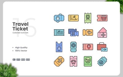 16 Travel Ticket Colored Icons Set