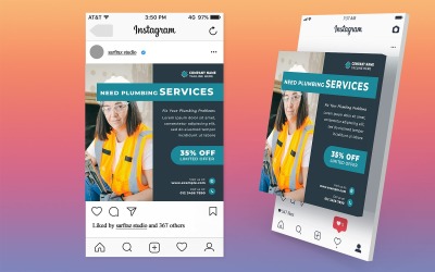Editable Plumbing Maintenance Social Media Post PSD Template with High Resolution and Free Fonts