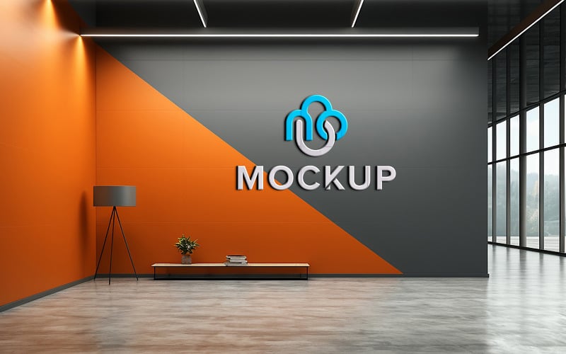 Minimal wall indoor mockup Company indoor wall logo mockup Realistic 3d logo mockup