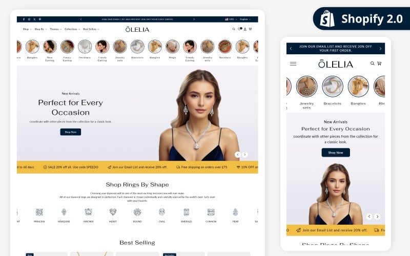 Šperky Olelia – Šablona Shopify pro vybranou šperkovnici | Shopify 2.0